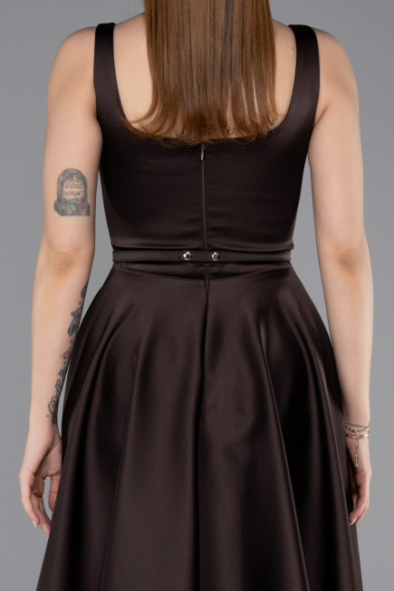 Midi Brown Satin Cocktail Dress ABK2586