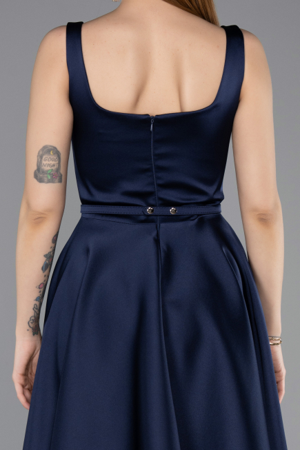 Midi Navy Blue Satin Cocktail Dress ABK2586