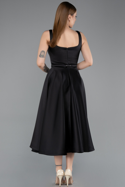 Midi Black Satin Cocktail Dress ABK2586