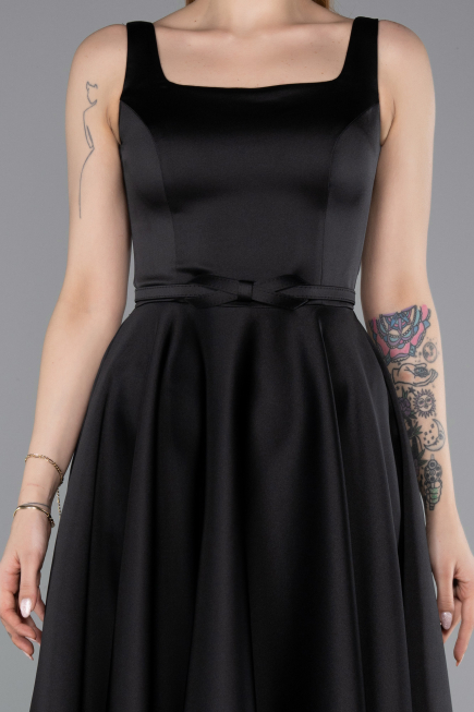 Midi Black Satin Cocktail Dress ABK2586