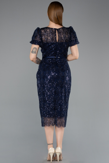 Midi Navy Blue Beaded Cocktail Dress ABK2412