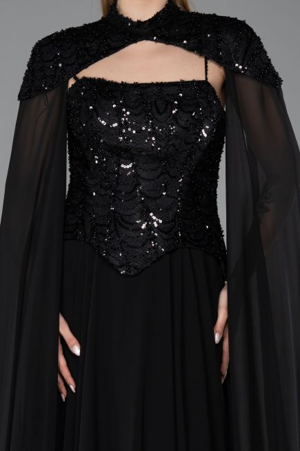 Long Black Chiffon Evening Dress ABU5931