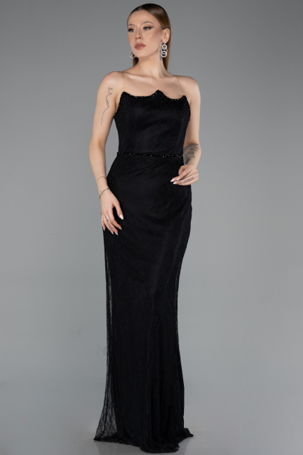 Long Black Dantelle Evening Dress ABU5941