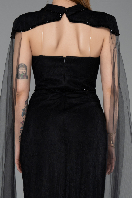 Long Black Dantelle Evening Dress ABU5941