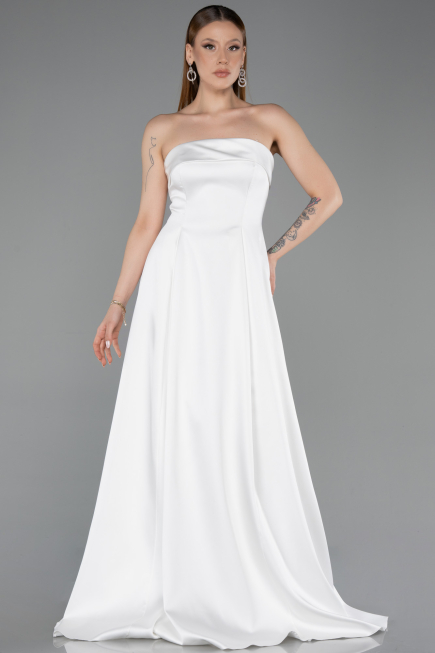 Long White Satin Evening Dress ABU5932