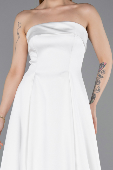 Long White Satin Evening Dress ABU5932