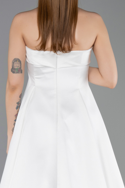 Long White Satin Evening Dress ABU5932