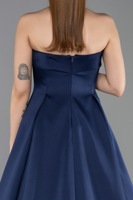 Long Navy Blue Satin Evening Dress ABU5932