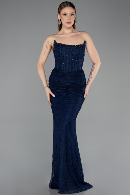 Long Navy Blue Dantelle Mermaid Prom Dress ABU5933
