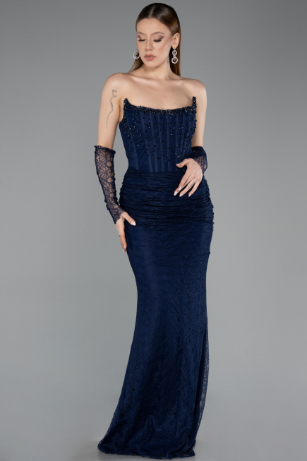 Long Navy Blue Dantelle Mermaid Prom Dress ABU5933