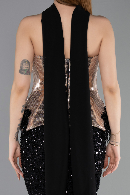 Long Black Scaly Haute Couture Dress ABU5950