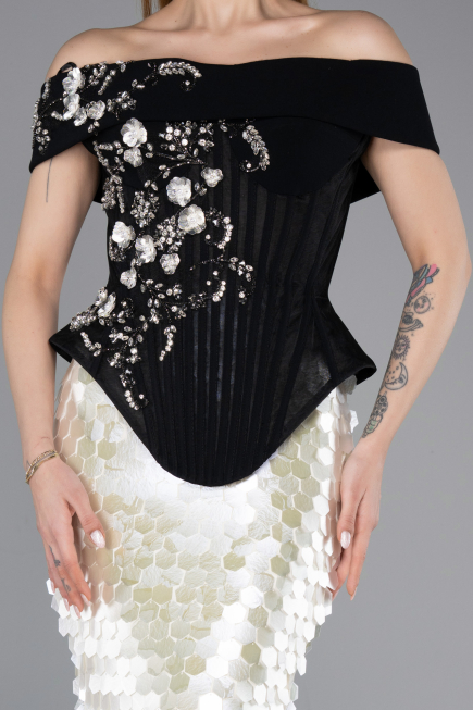 Long Black-White Scaly Haute Couture Dress ABU5952