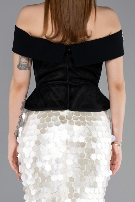 Long Black-White Scaly Haute Couture Dress ABU5952