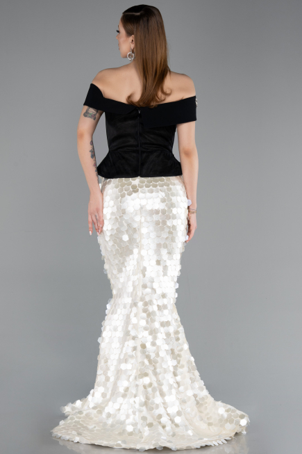 Long Black-White Scaly Haute Couture Dress ABU5952
