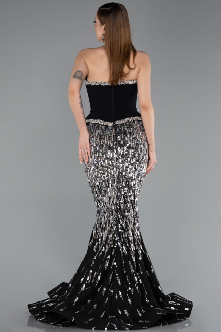 Long Black Scaly Haute Couture Dress ABU5953