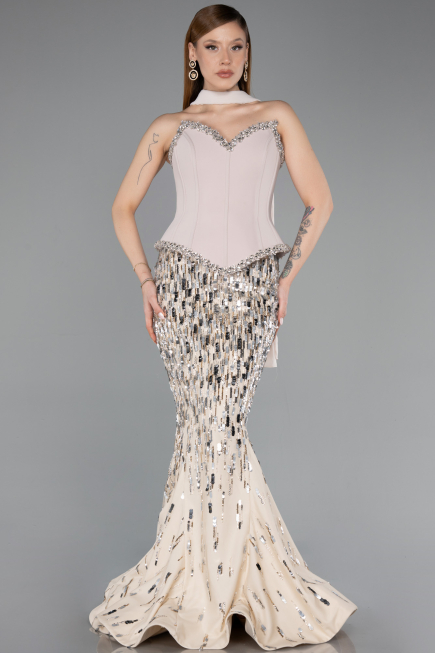 Long Beige Scaly Haute Couture Dress ABU5968