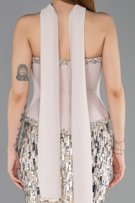 Long Beige Scaly Haute Couture Dress ABU5968