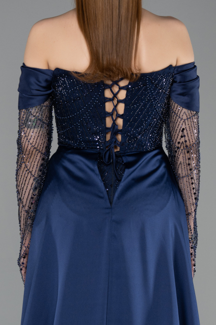 Long Navy Blue Beaded Evening Dress ABU5934