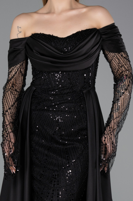 Long Black Beaded Evening Dress ABU5934
