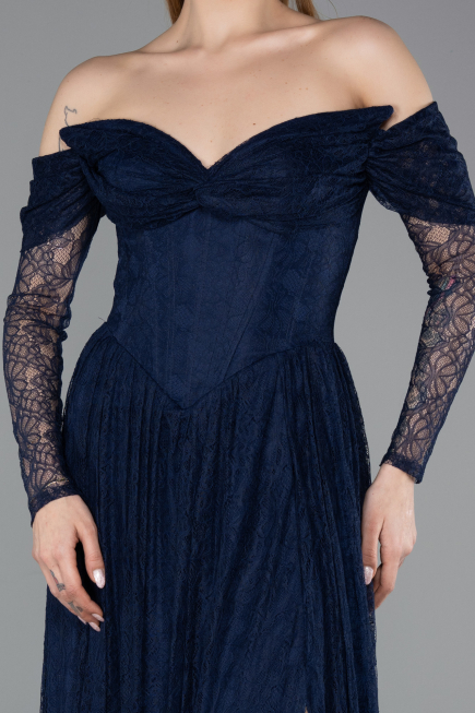Long Navy Blue Dantelle Evening Dress ABU5945