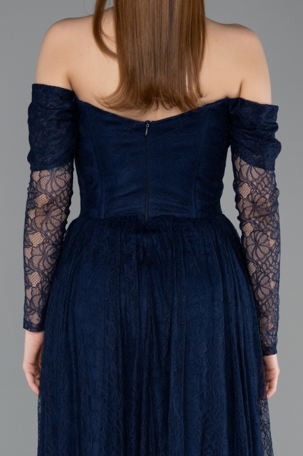 Long Navy Blue Dantelle Evening Dress ABU5945