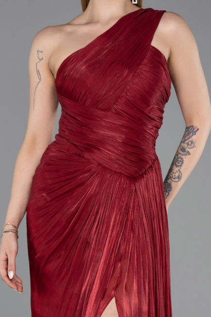 Long Burgundy Chiffon Prom Gown ABU5946