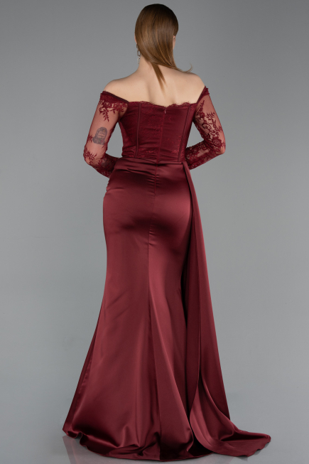 Long Burgundy Satin Mermaid Prom Dress ABU5949