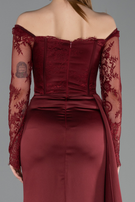 Long Burgundy Satin Mermaid Prom Dress ABU5949