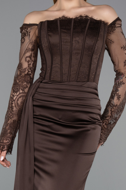 Long Brown Satin Mermaid Prom Dress ABU5949