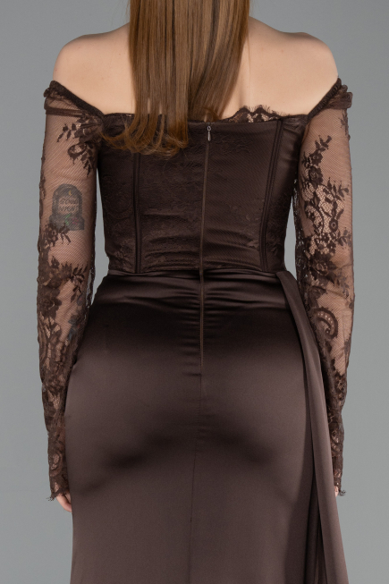 Long Brown Satin Mermaid Prom Dress ABU5949