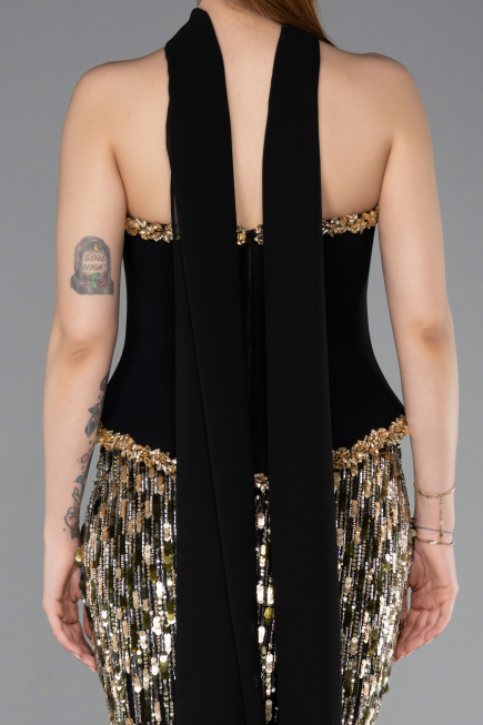 Long Black Scaly Haute Couture Dress ABU5968