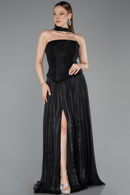 Long Black Chiffon Prom Gown ABU5957