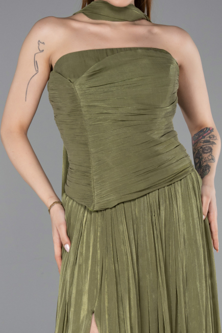 Long Olive Drab Chiffon Formal Plus Size Dress ABU5958