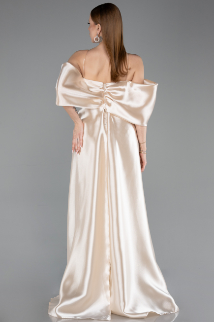 Beige Long Beaded Evening Dress ABU5234