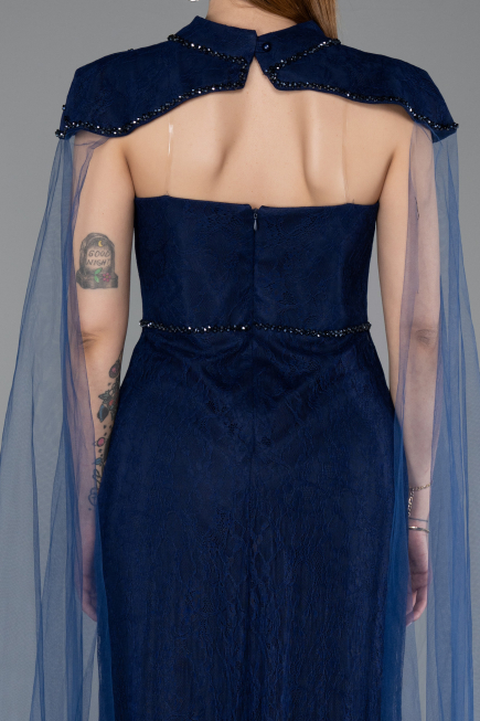 Long Navy Blue Dantelle Evening Dress ABU5941
