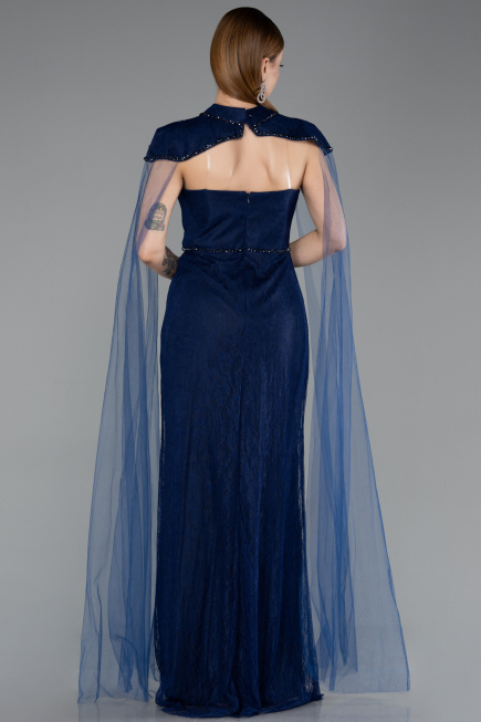 Long Navy Blue Dantelle Evening Dress ABU5941