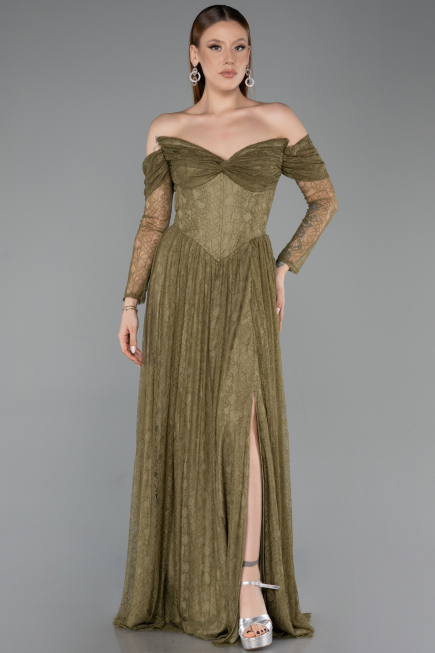 Long Olive Drab Dantelle Evening Dress ABU5945