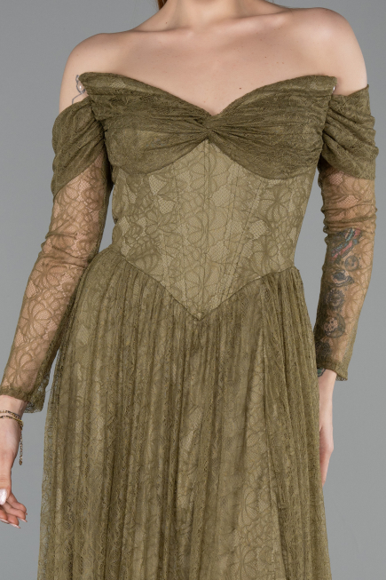 Long Olive Drab Dantelle Evening Dress ABU5945