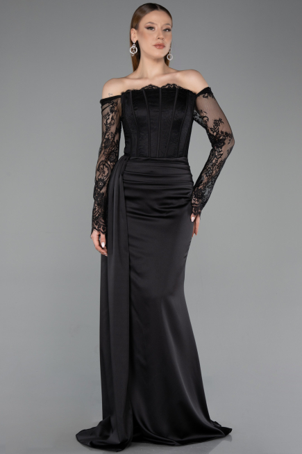 Long Black Satin Mermaid Prom Dress ABU5949