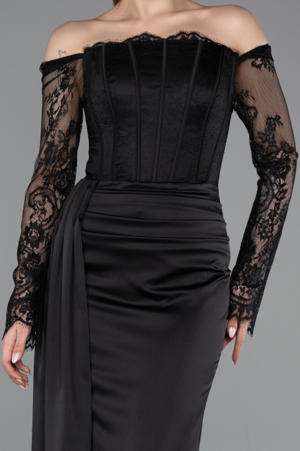 Long Black Satin Mermaid Prom Dress ABU5949