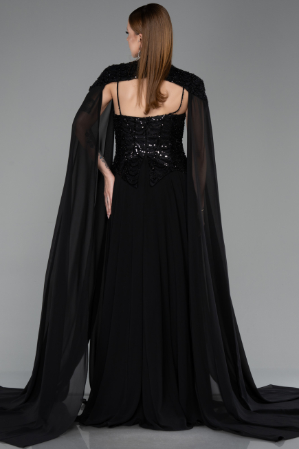 Long Black Chiffon Evening Dress ABU5931