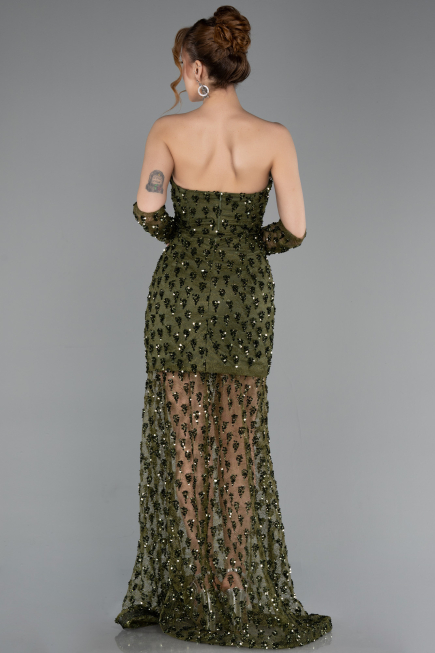 Short Olive Drab Scaly Mermaid Evening Gown ABK2581