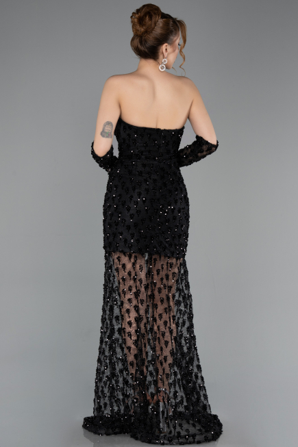 Short Black Scaly Mermaid Evening Gown ABK2581