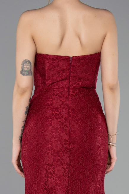 Burgundy Long Dantelle Evening Dress ABU5815