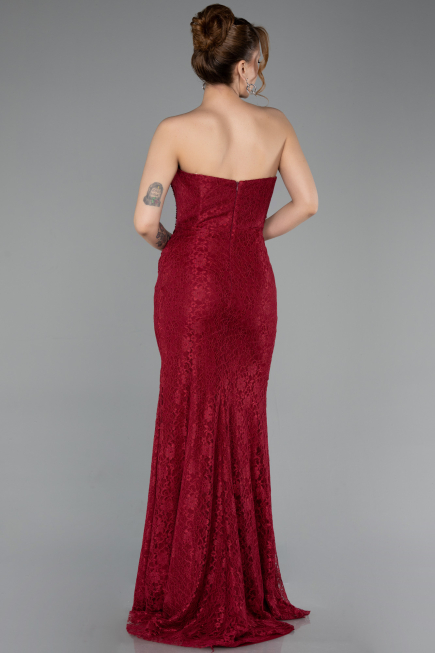 Burgundy Long Dantelle Evening Dress ABU5815
