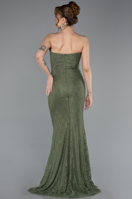 Olive Drab Long Dantelle Evening Dress ABU5815
