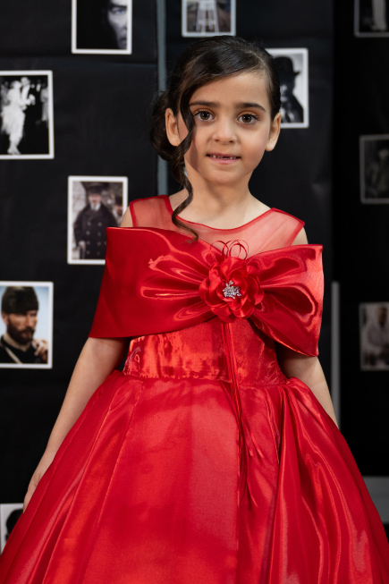 Long Red Satin Kid Wedding Dress ABG172