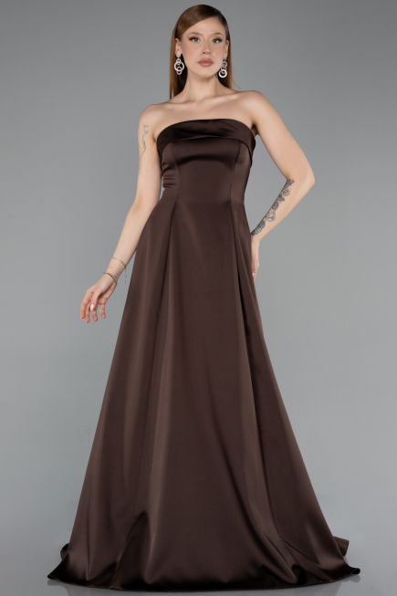 Long Brown Satin Evening Dress ABU5932