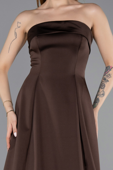 Long Brown Satin Evening Dress ABU5932