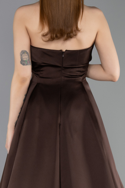 Long Brown Satin Evening Dress ABU5932